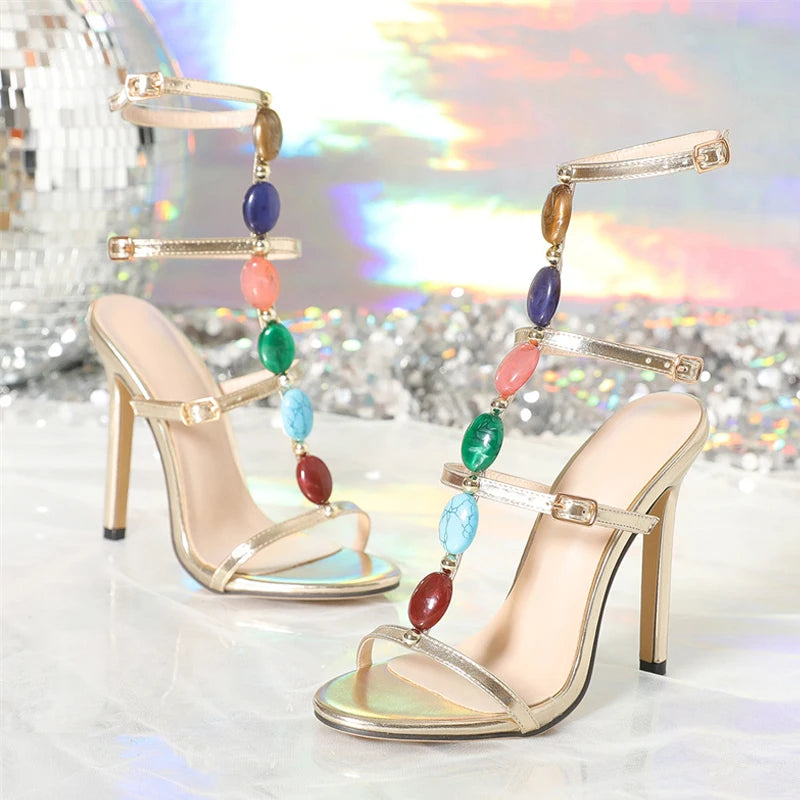 Colourful faux Gem Strap High Heel Sandals