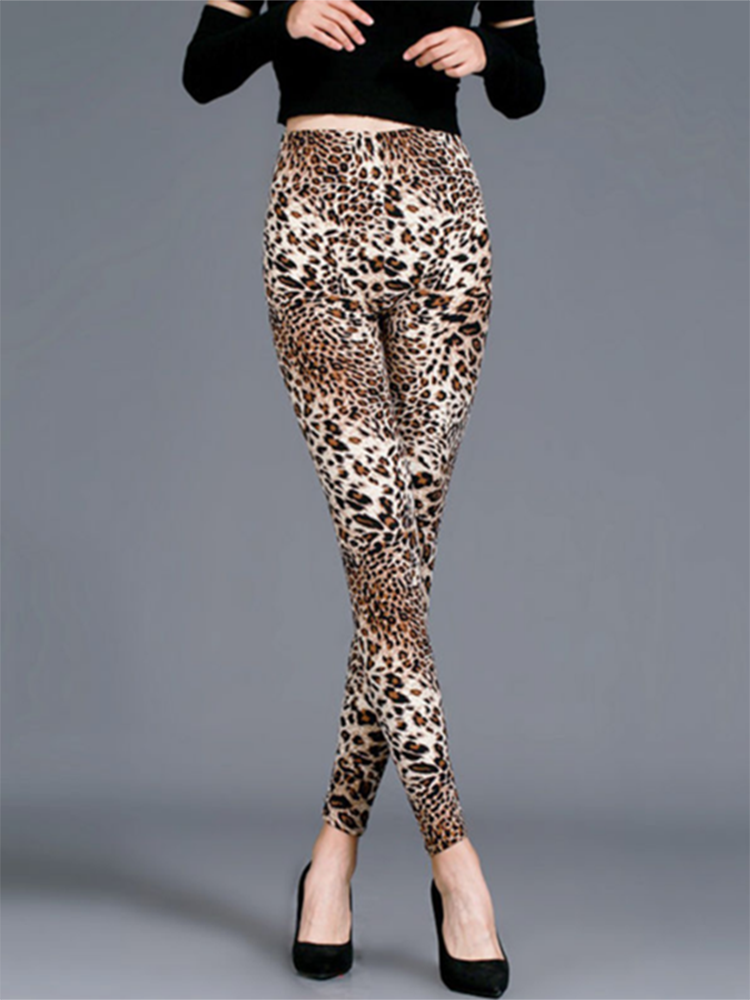 Women Jeggings Elastic Pants Middle Leopard