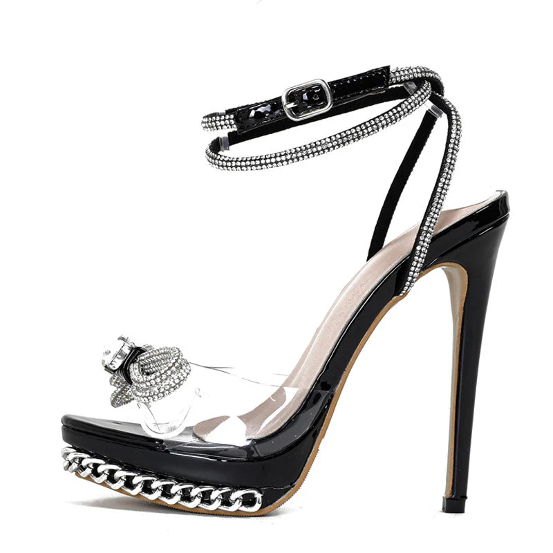 Crystal Bowknot Transparent platform high heel Sandals