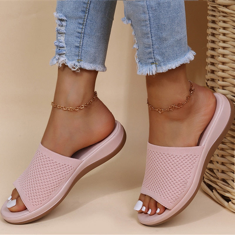 Women Elasticated Summer Sandals Light Pink