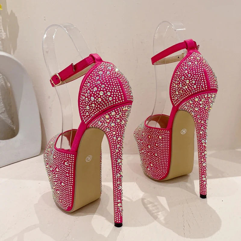 Fashion Crystal Rhinestone Platform pink high heel shoes