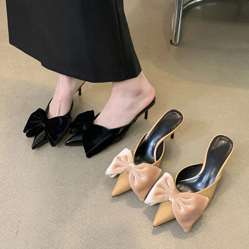 Butterfly Knot pointed toe high heel Sandals