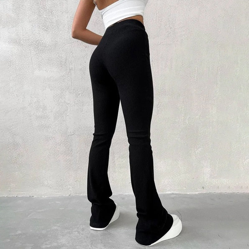 New Solid Slim Fit Streetwear Women Pants Black
