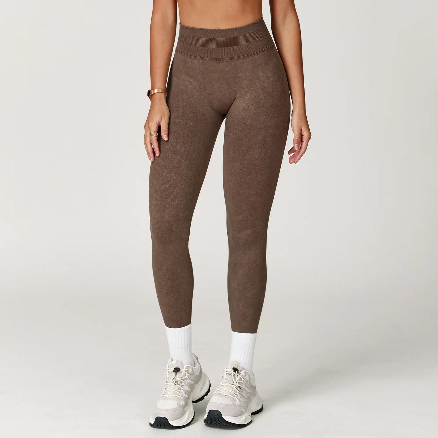 Seamless Yoga Sports High Waist Ribbed Gym leggings Huacha Brown