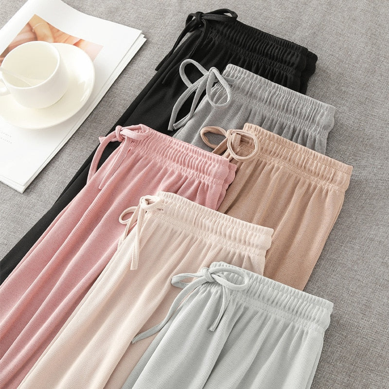 New Spring Summer Ice Silk Wide Leg Pants