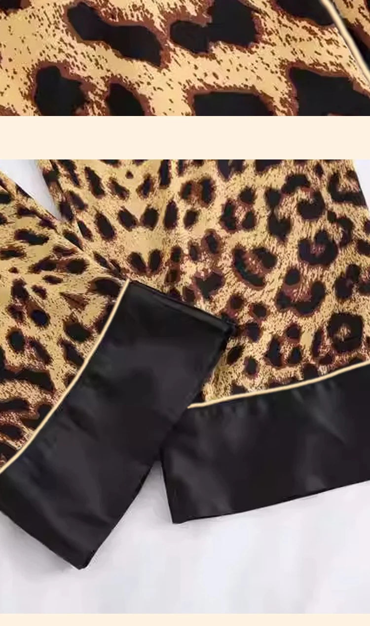 Short Sleeve Leopard satin classic Pyjama set