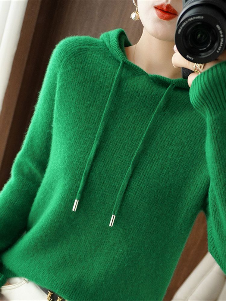 Drawstring Knitted Cardigan jumper hooded top