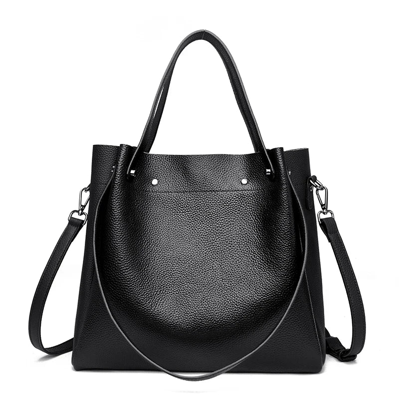 Leather Large Capacity shoulder handbag black 30cm 13cm 29cm