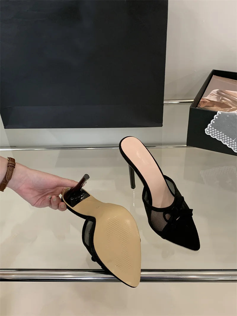 Mesh Pointed Toe Thin High Heel Sandals