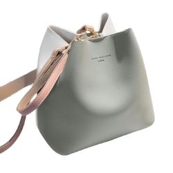 Bucket PU Leather Shoulder Bag gray (20cm<Max Length<30cm)