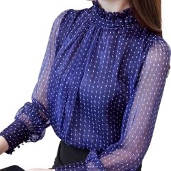 Chiffon long sleeve turtleneck blouse navy