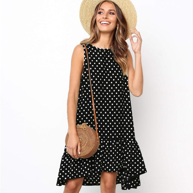 Polka Dot Chiffon Sleeveless Sundress