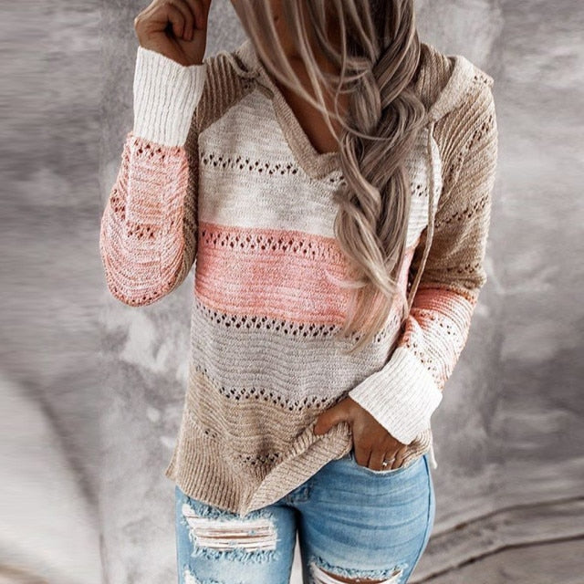 Knitted Patchwork Hoodie Sweatshirt