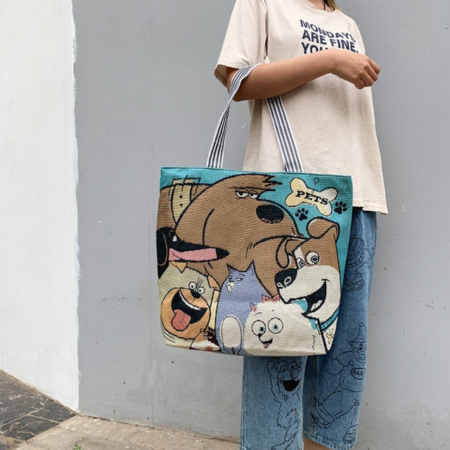 Ethnic Cartoon Canvas Tote Handbag Style 1