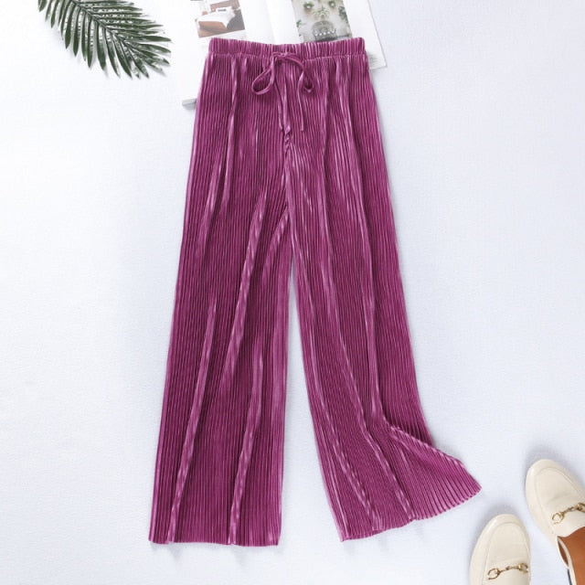 Velvety Wide Leg Casual Trousers