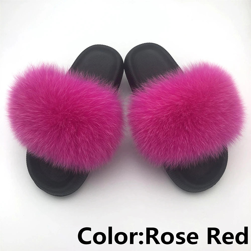 Fur Fluffy thick sole Slippers Rose Red