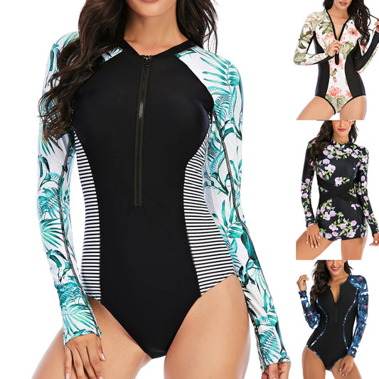 Women Zipper One Piece Swimsuit