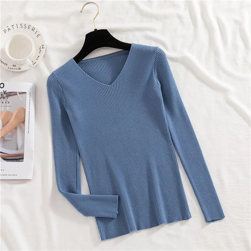 V-neck knitted pullover sweater Blue