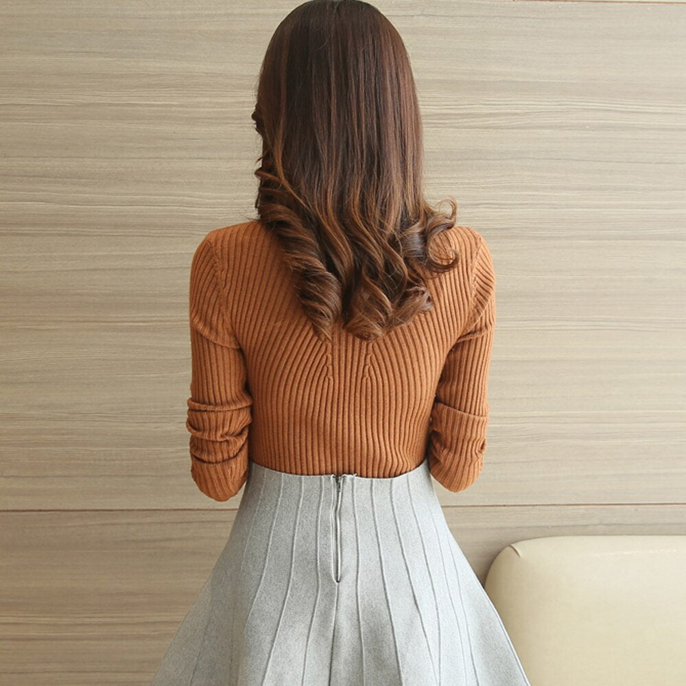 Women Long Sleeve turtle neck Knitted Jumper Top
