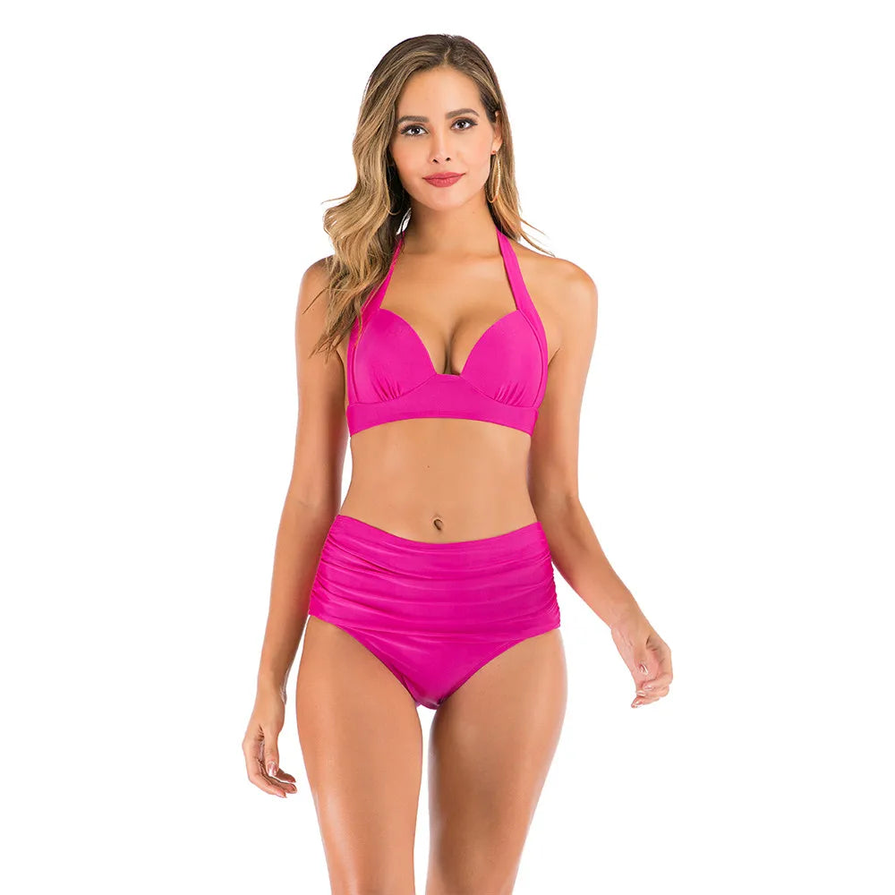 New Plus Size Bikini Women Solid Swimwear HWZ130 2