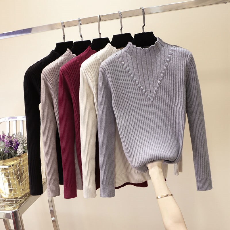 Turtleneck Long Sleeve Knitted Pullover