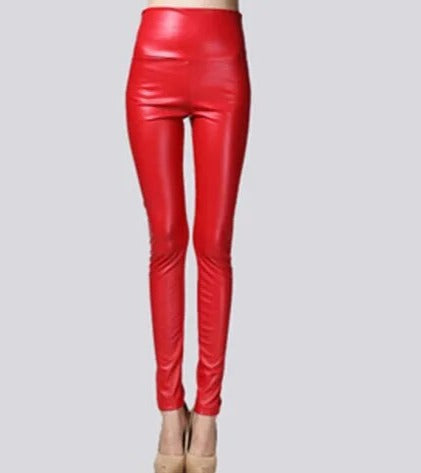 Women Thin Velvet PU Leather Pants