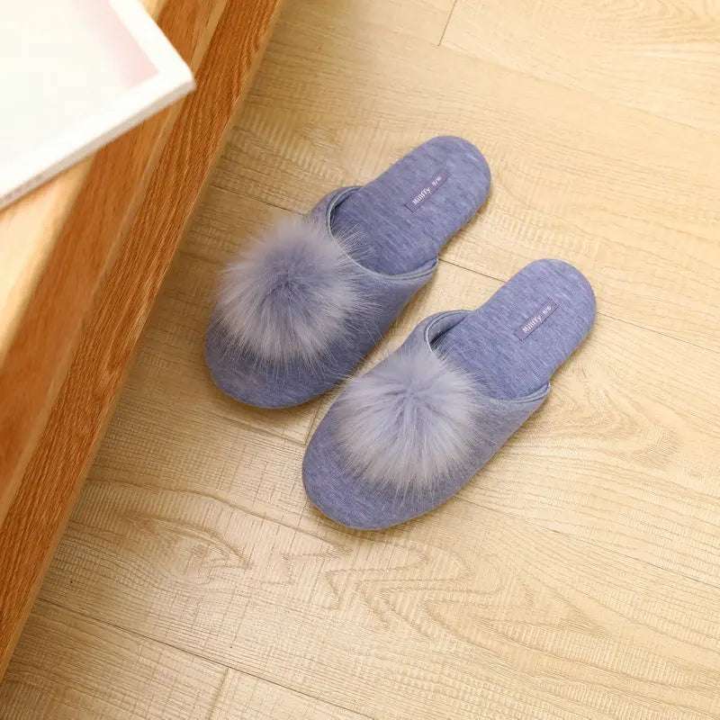 Plush Ball Warm Short Furry Women's Slippers