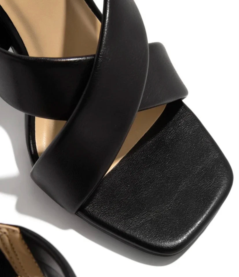 Square open toe cross strap stiletto high heel sandals