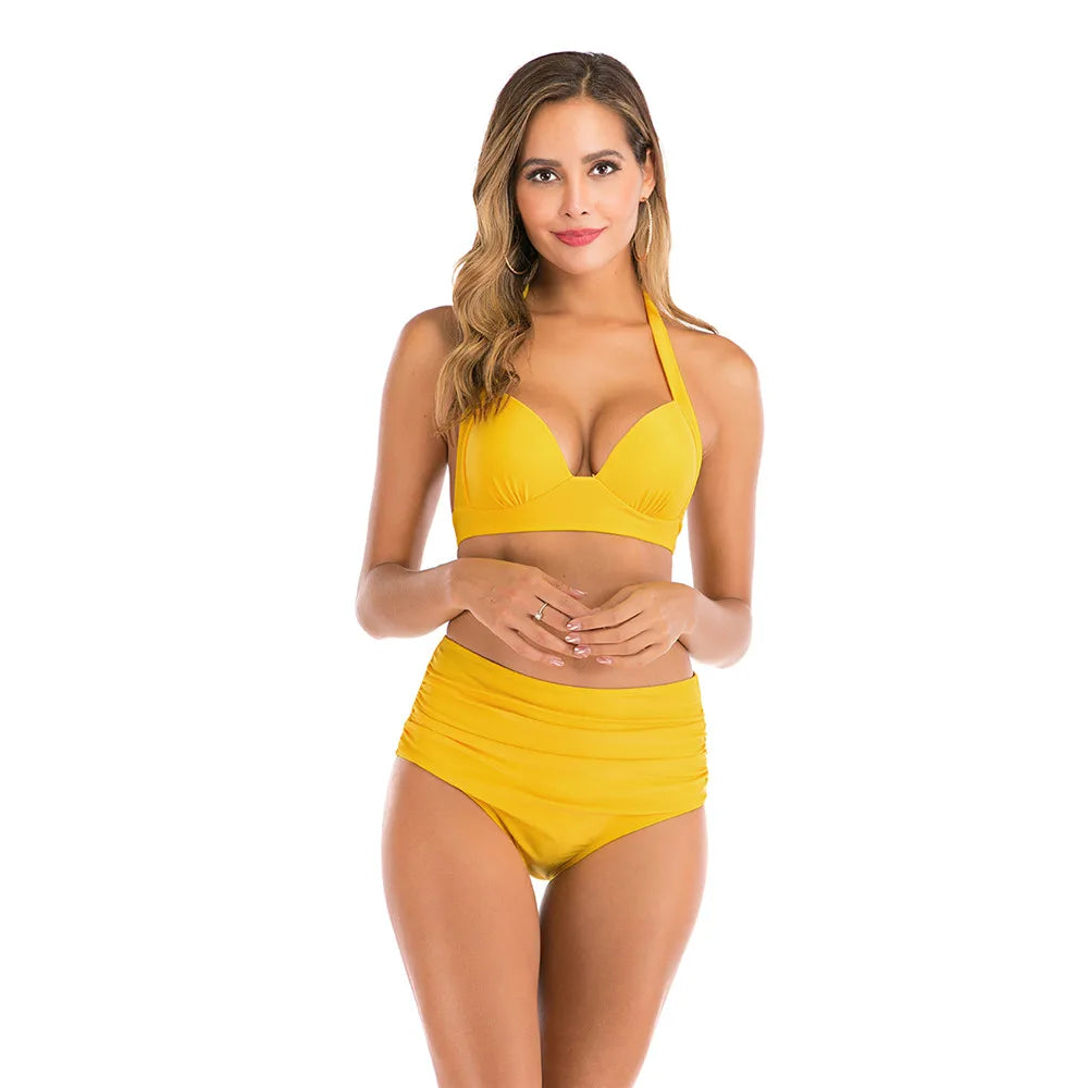 New Plus Size Bikini Women Solid Swimwear