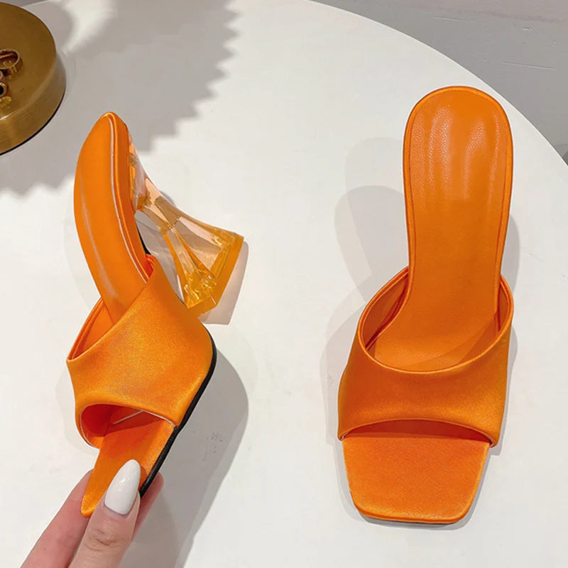 Summer transparent heel Women's mules Orange