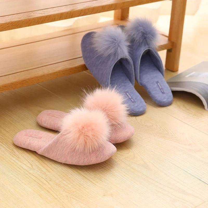 Plush Ball Warm Short Furry Women's Slippers