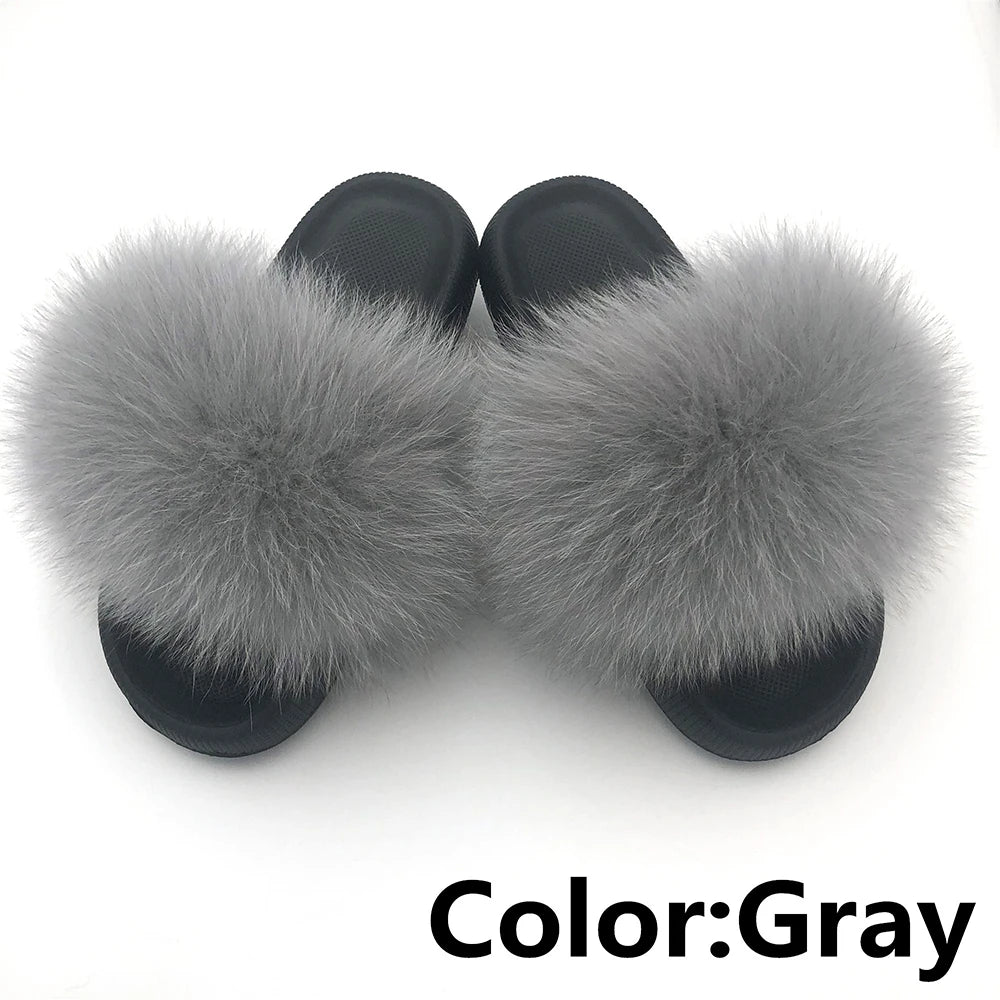 Fur Fluffy thick sole Slippers Gray