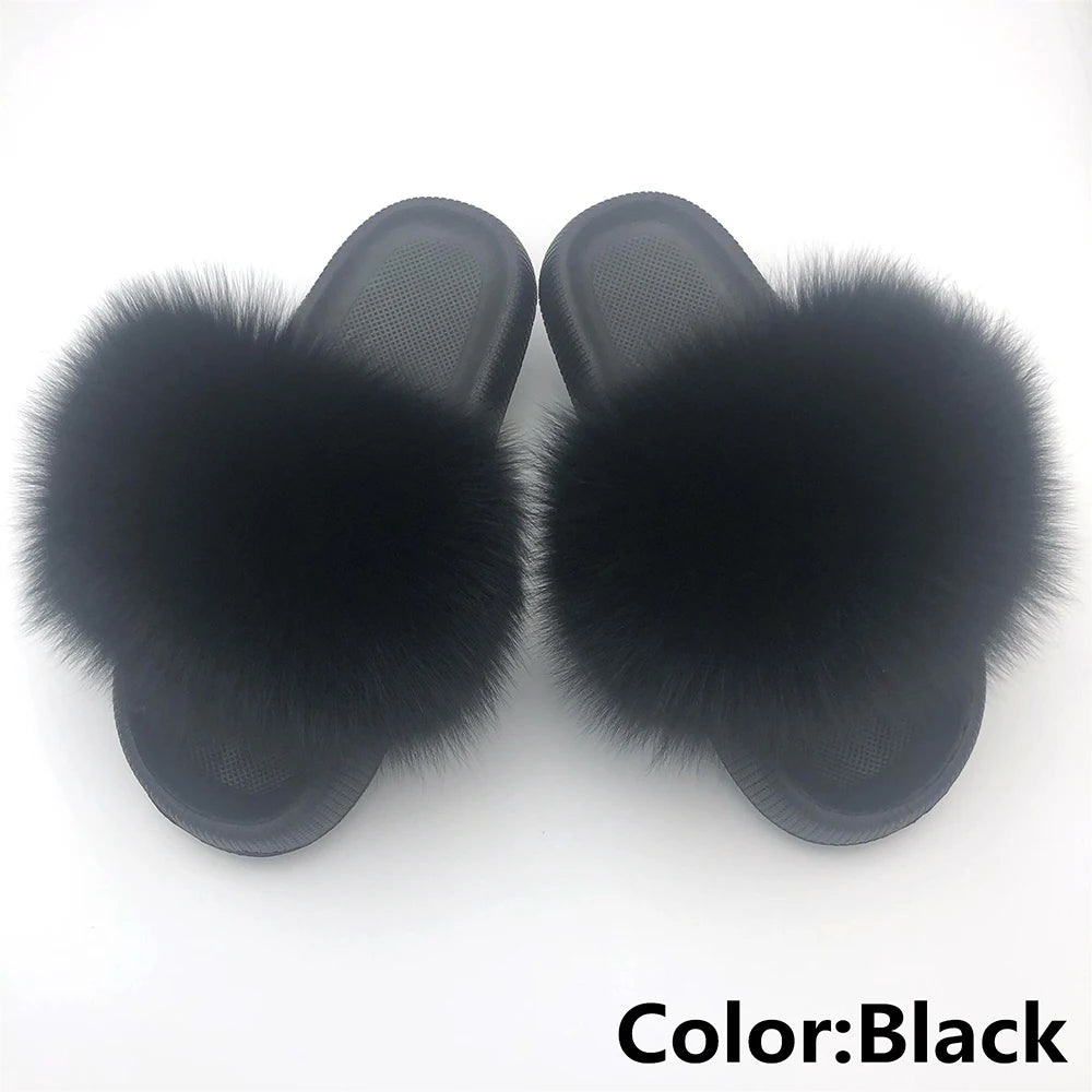 Fur Fluffy thick sole Slippers Black