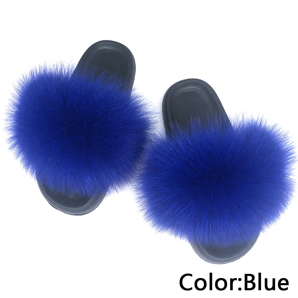 Fur Fluffy thick sole Slippers Blue