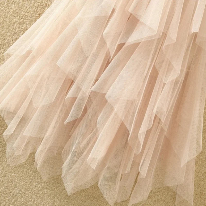 Irregular Elastic High Waist Mesh Tulle Skirt