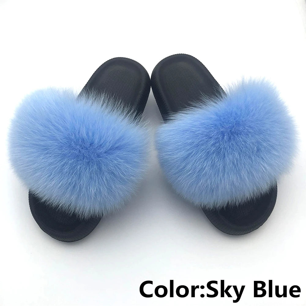 Fur Fluffy thick sole Slippers Sky Blue