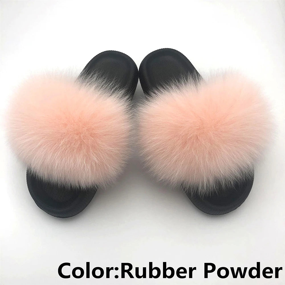 Fur Fluffy thick sole Slippers Rubber powder