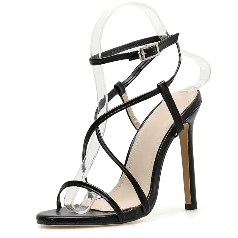Straps Black High Heel Sandals