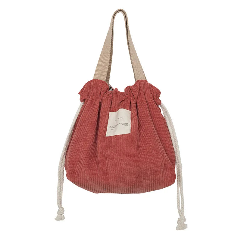 Corduroy Canvas Lunch storage Bag Drawstring Red
