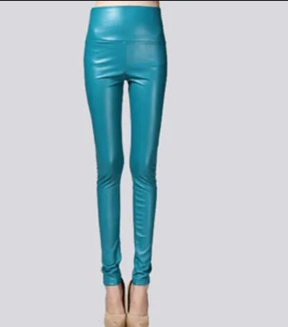 Women Thin Velvet PU Leather Pants
