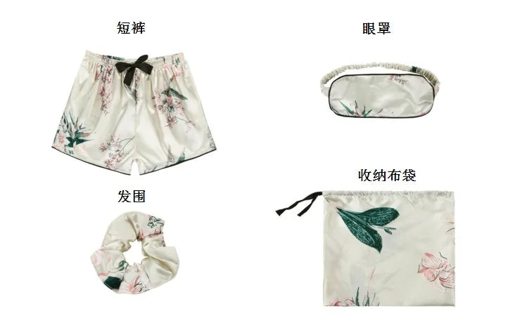 Spring Summer 7 Pcs satin Pajamas Set