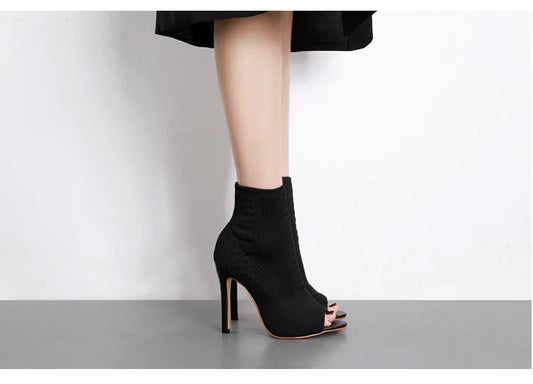 Peep Toe stretch Ankle high heel Boots