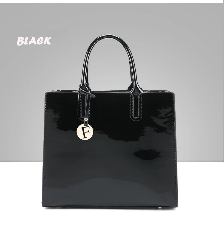 Bright Solid Patent Leather Fashion handbag