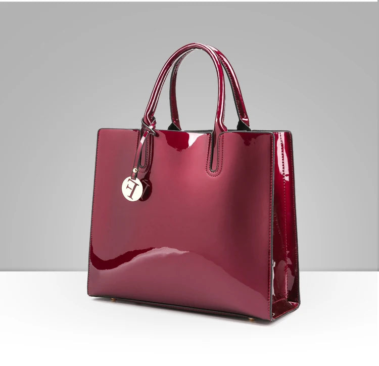 Bright Solid Patent Leather Fashion handbag