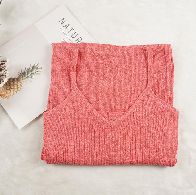 Spaghetti Strap V-Neck Split Knitted Bodycon Dress