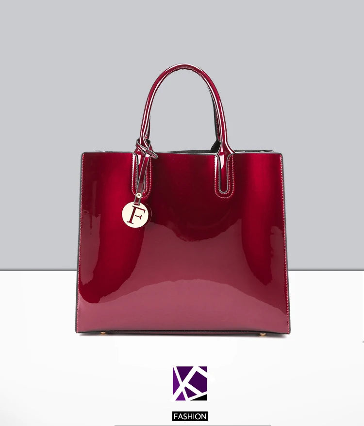 Bright Solid Patent Leather Fashion handbag
