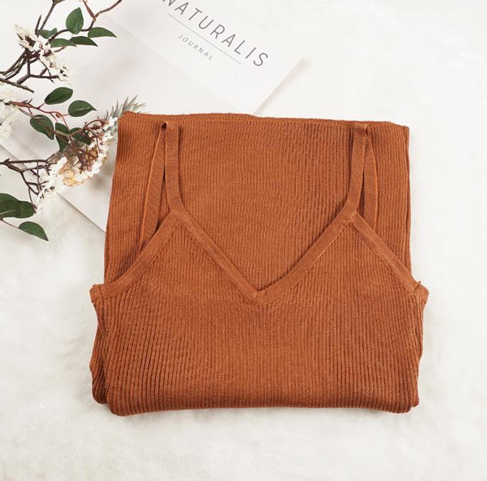 Spaghetti Strap V-Neck Split Knitted Bodycon Dress