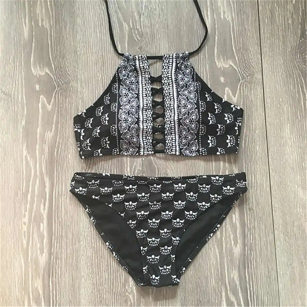 New Women High Neck Swimsuit Black