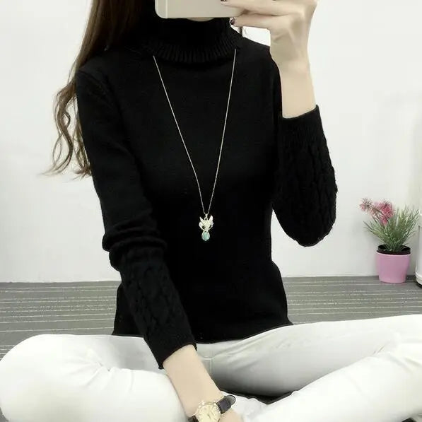 Women Turtleneck Winter Sweater Black
