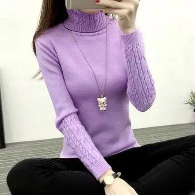 Women Turtleneck Winter Sweater Lavender